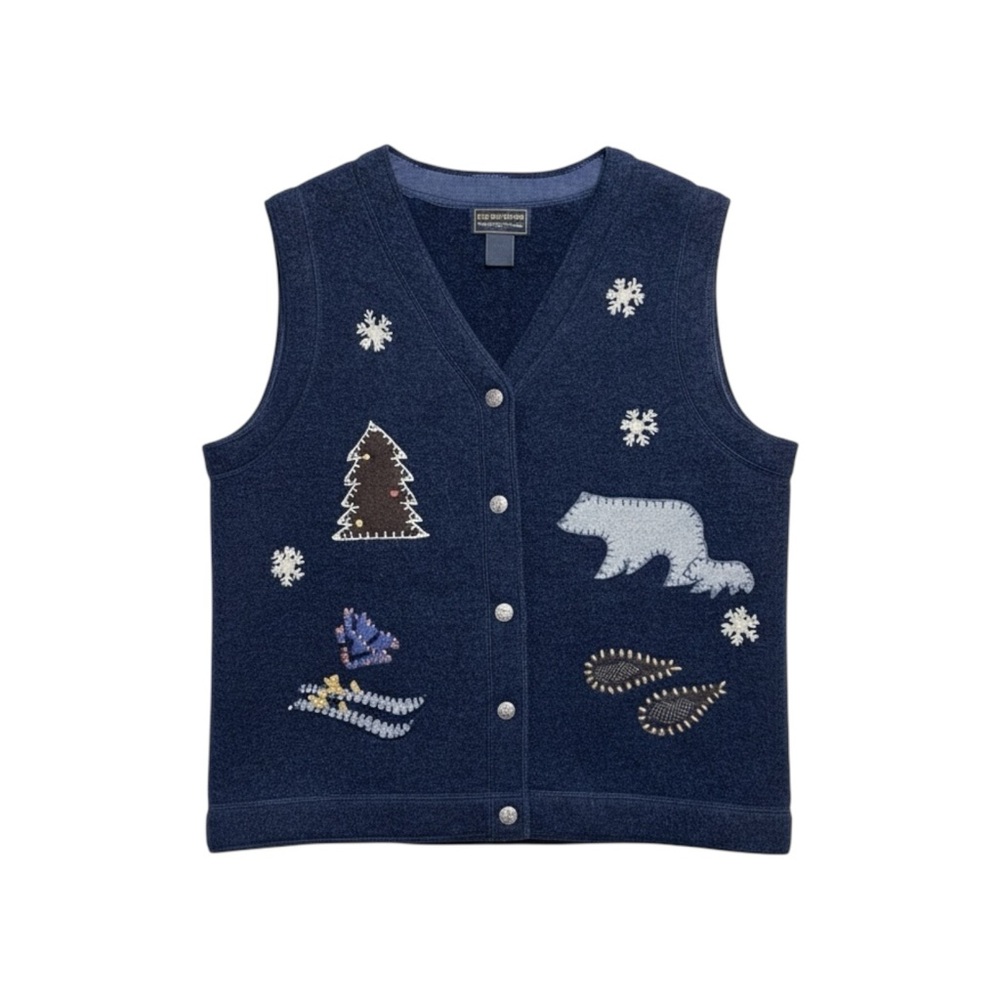 Woolrich John Rich & Bros Women’s Navy Wool Sweater Vest‎ Size Medium Winter